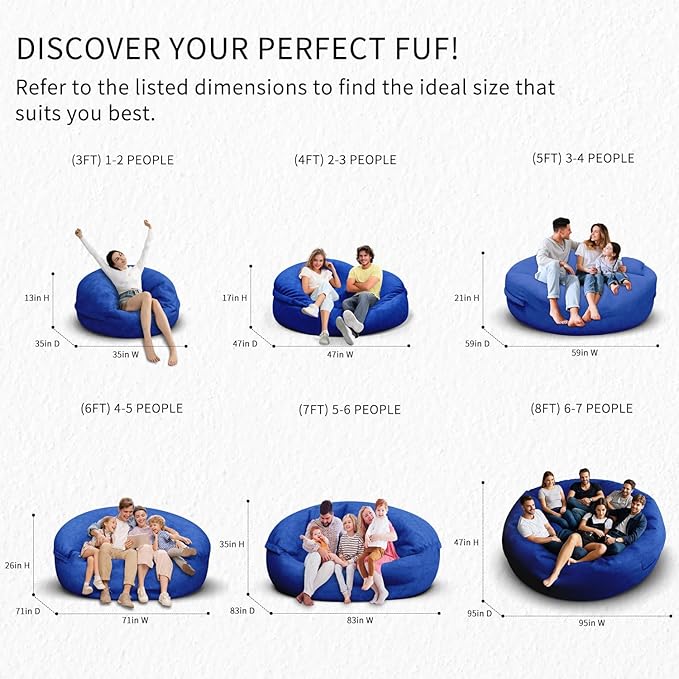 Bean Bag Chair for Adults 7FT,Soft Removable Cover for Teens/Girls Bedroom,Fluffy Giant Round Floor Beanbag Lounger Chairs (No Filler,Sapphire)