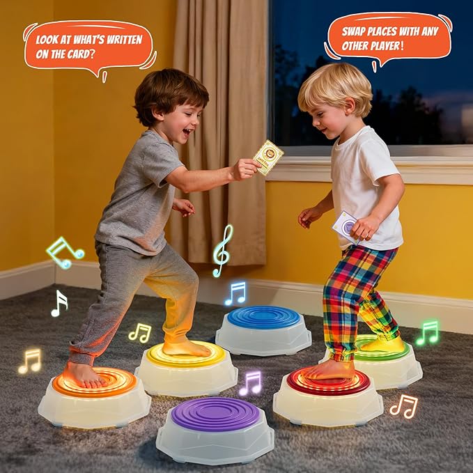 HYES Light Up Stepping Stones for Kids - 6 PCS Non-Slip Musical Stackable Step Stones, Toddler Obstacle Course Sensory Toys, Indoor Outdoor Jumping Play 1-3 Years Old Boys Girls Birthday Gifts