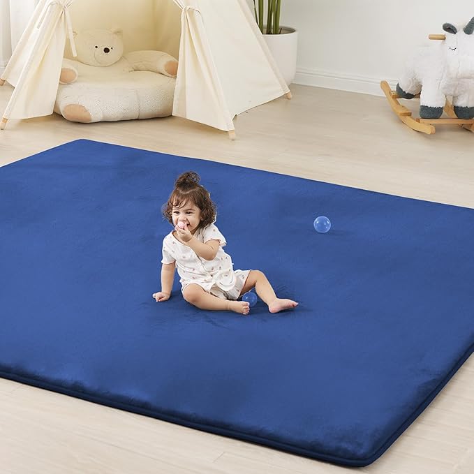 PAPAMAT 1.3" Thick Baby Floor Play Mat 79x118, Basic Padded Foam Mat for Tummy Time Gym Crawling, Non Slip Cushioned for Babies Toddlers Infants Kids (Blue)