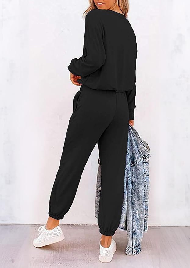 PRETTYGARDEN Women Fall 2 Piece Lounge Outfit Long Sleeve Tops High Waisted Jogger Pants Set Spring Travel Clothes Tracksuit