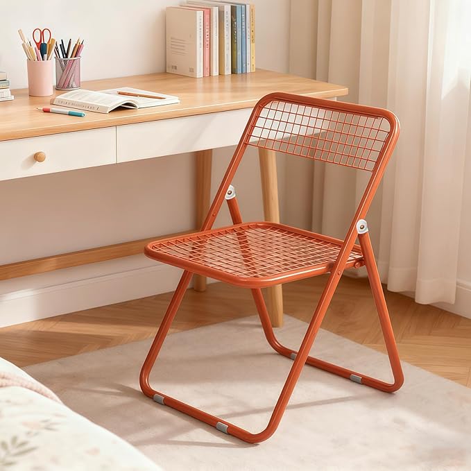 10 Pack Folding Chair,Orange Color,Single Piece,Foldable Space - Saving Design for Indoor/Outdoor Use