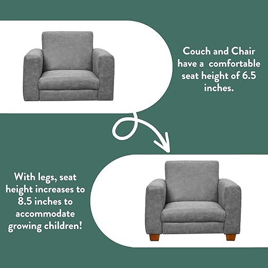 Children's Factory As We Grow Modern Chair, Flexible Seating for Classroom Elementary, Adjustible Playroom Furniture, Faux Distressed Leather Gray