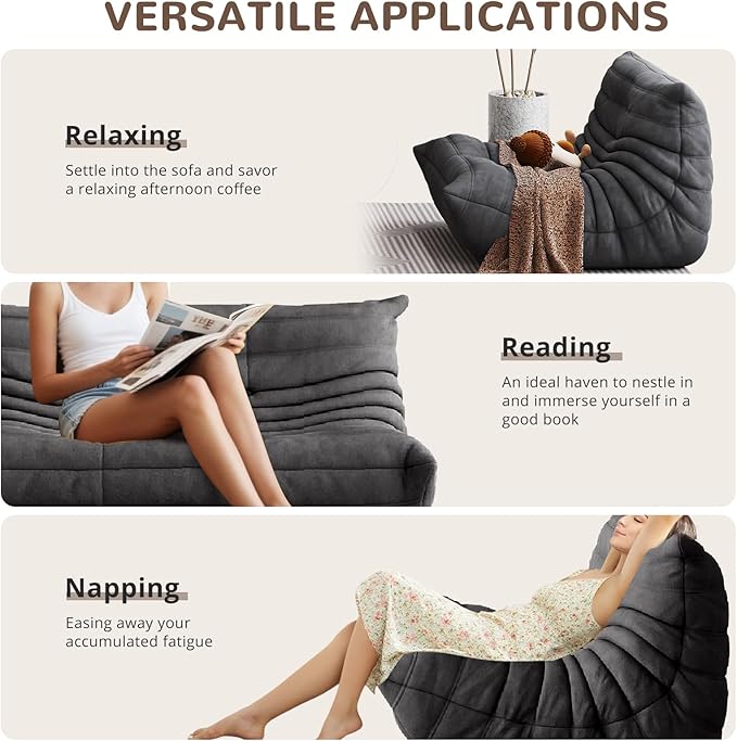 Bean Bag Chair - Corner Sofa, Fireside Chair Bean Bag Sofa Large Bean Bag Chair for Adults,Fireside Floor Couch for Living Room, Bedroom, Gaming (Yellow, Single) (Dark Gray, Loveseat)
