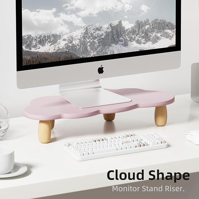 AFOOYO Monitor Stand Riser,Cloud Shape Wood Computer Monitor Stand, Monitor Stand Riser, Multi-Purpose Desktop Organizer Riser for Computer,Laptop,Printer,TV,Purple, Black