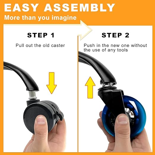 FreekyFit Office Chair Wheels for Casters Replacement - 3" Rubber Wheels for Computer Gaming Desk Caster Smooth & Safe Rolling for All Floors Including Hardwood and Carpet - Set of 5 - Blue