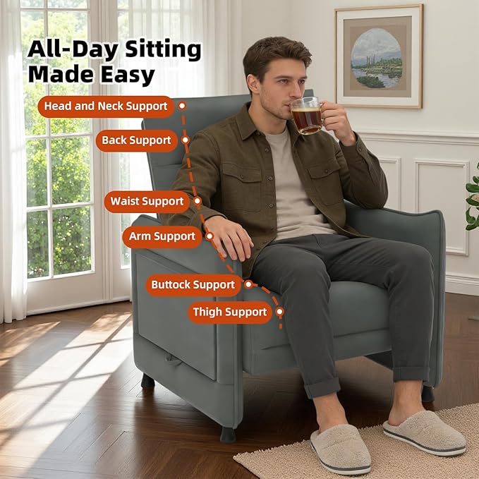 3-Piece Living Room Sofa Set, Faux Leather Loveseat & Accent Chairs Set of 2 with Hidden Foldable Tray & Side Pocket, Front Contour Arm Design, Upholstered Sofa Set for Office, Gray