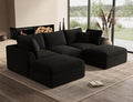 ohllob 110" U Shaped Couch, Cloud Sectional Couches for Living Room, Boneless Couch with Ottoman, 3 Seater Modular Sectional Sofa, Black