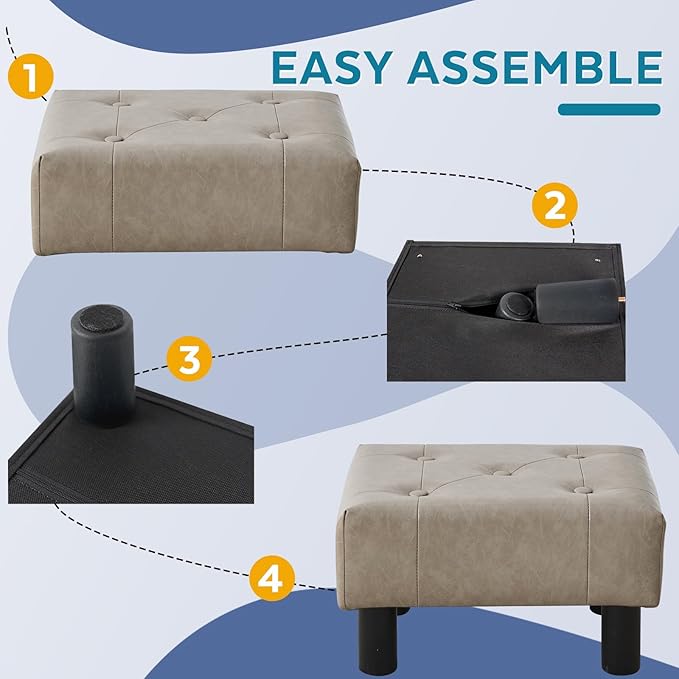 FIMIVIBI Small Foot Stool Ottoman, Faux Leather Footstool Ottoman Foot Rest for Couch, Rectangle Footstools and Ottomans Small for Living Room, Entryway and Bedroom (Gray)