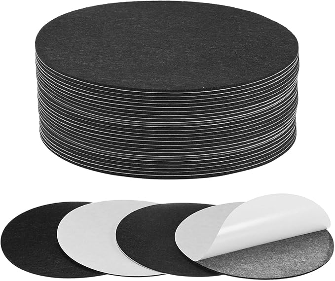 30-Pack Lamp Base Felt, 7 Inch Dia. 2mm Thick Self Adhesive Round Fabric Felt Pads for Lamp/Furniture/DIY, Non-Slip Fiber Backed Patch Circles with Adhesive Backing [Black]