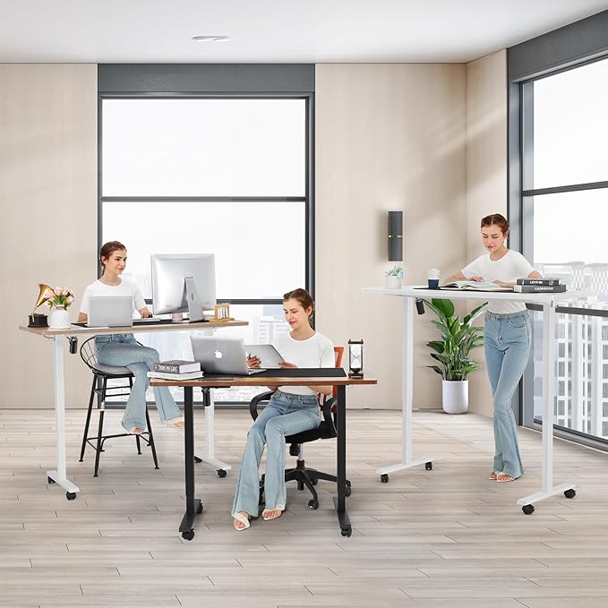 farexon Electric Standing Desk Adjustable Height, 48x24 Inches Stand Up Desk with 4 Preset Heights, Lockable Casters, Double Hooks,27''-46'' Lifting Range Home Office Computer Desk（White）