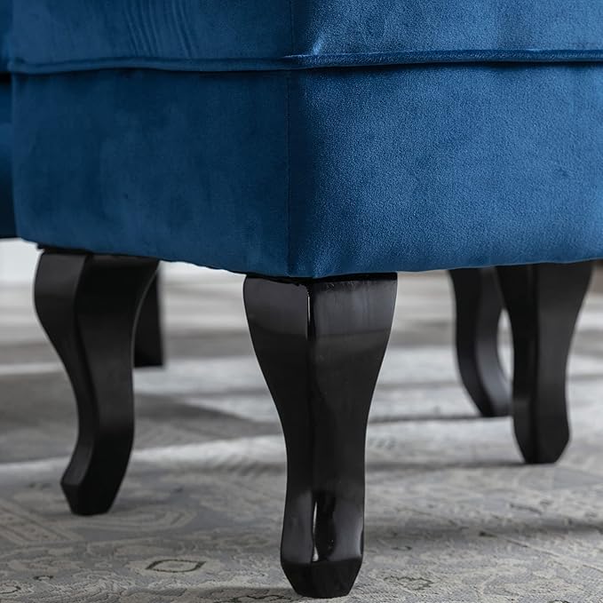 DM Furniture Accent Chairs with Ottoman Set of 2 Velvet Wingback Club Chair Upholstered Reading Chair Lounge Chairs with Wood Legs/Button Tufted Back for Bedroom Living Room, Blue