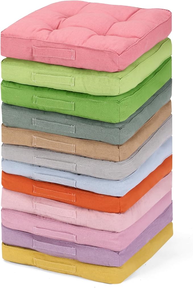 Gerrii 12 Pieces Classroom Floor Cushions with Handles Flexible Floor Seating Cushions Pillows School Chairs in Home School Classroom Kindergarten Daycare Nursery (Novel Color,Square)