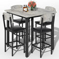 AWQM 5-Piece Dining Table Set, Dining Table Set for 4, Counter Height Table & 4 Bar Stools, Modern Kitchen Dining Set, with Upholstered Chairs, Compact Dining Set for Small Spaces, Gray