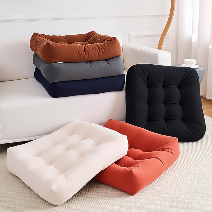 Tikuns 4Pcs Floor Pillows for Adults, 22x22 Inch Meditation Cushions, Large Square Sitting Cushion Living Room Memory Foam Pillow for Sitting (4, Brown, 22x22x6 Inch)