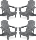 SERWALL Foldable Adirondack Chair Set of 4 for Patio Garden Outdoors Fire Pit-Gray