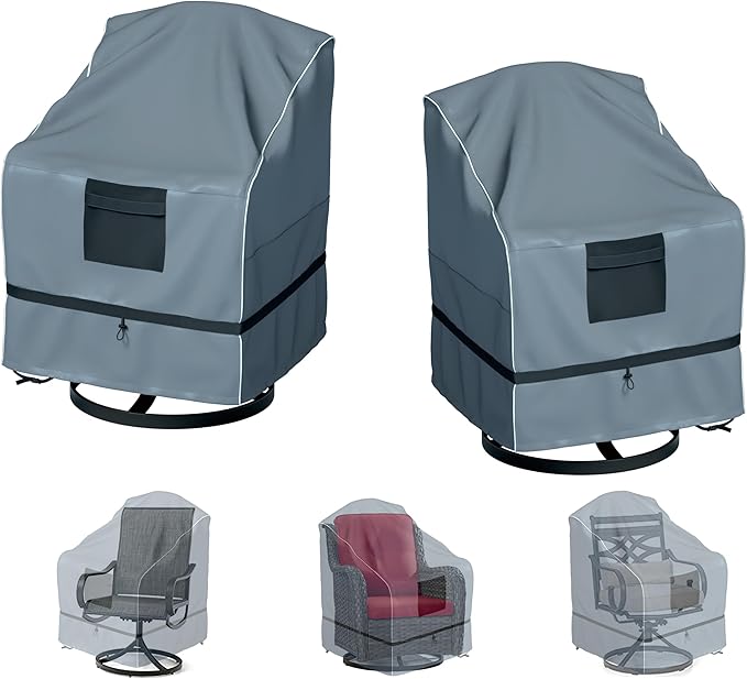 GimaiOurun Outdoor Swivel Lounge Chair Cover 2 Pack, Waterproof Heavy Duty Outdoor Outdoor Lawn Patio Furniture Rocking Chair Cover, (29 W x 31 D x 38.5 H inches), Gray