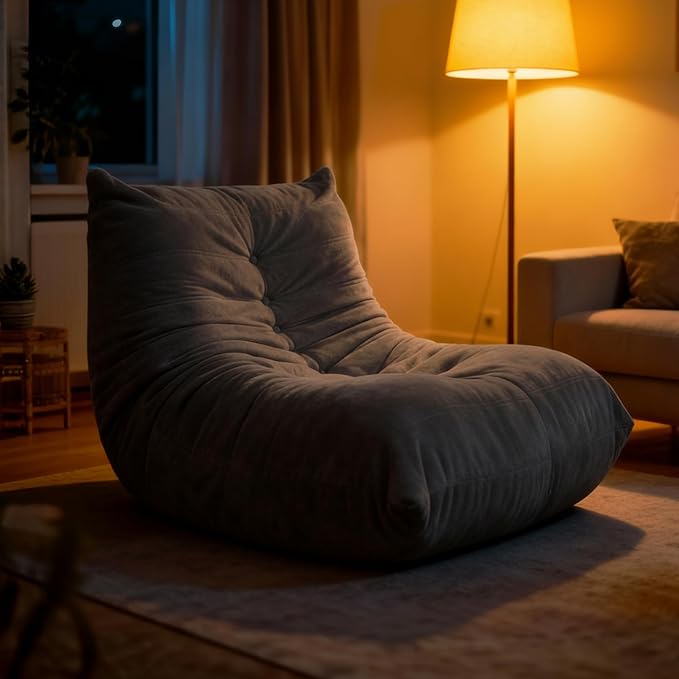Sytopia Bean Bag Chair, Large Reading Chair for Adults Ultra-Comfy, Corner Floor Sofa 40D Foam, Togo Sofa Furniture for Living Room Bedroom Gaming, Black Onyx