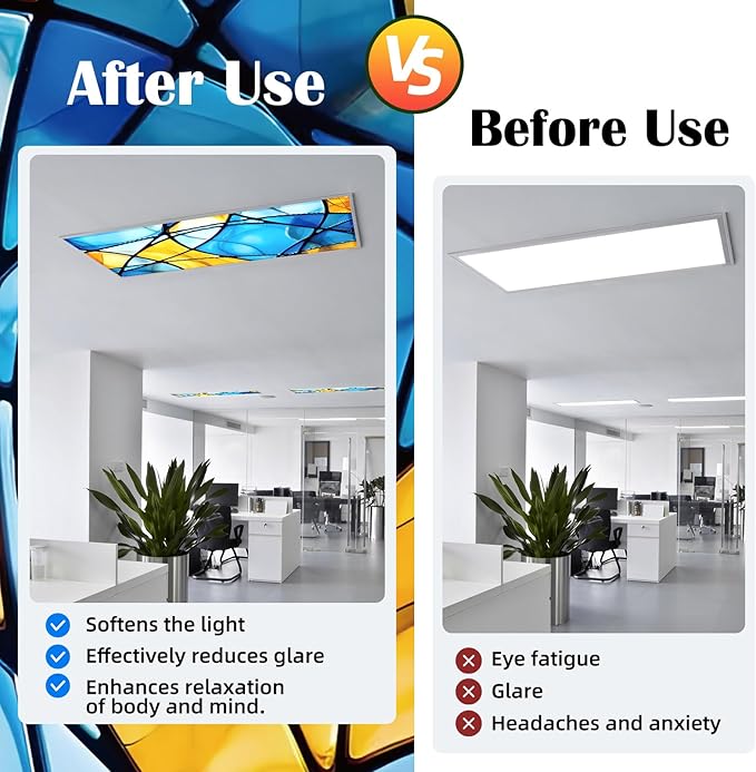 8 Pcs Fluorescent Light Covers - 4 x 2 Feet Covers for Ceiling Lights, Magnetic Light Filters for Classroom, Office, Hospitals, Home (Colorful Art)