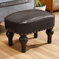 DSGAMER Leather Ottoman Footrest,Rustic Foot Stools Seat,Wood Footstool Rectangle Footrest Small Ottoman for Bedroom,Living Room,Office,Entrance Hall (DEEP Brown)