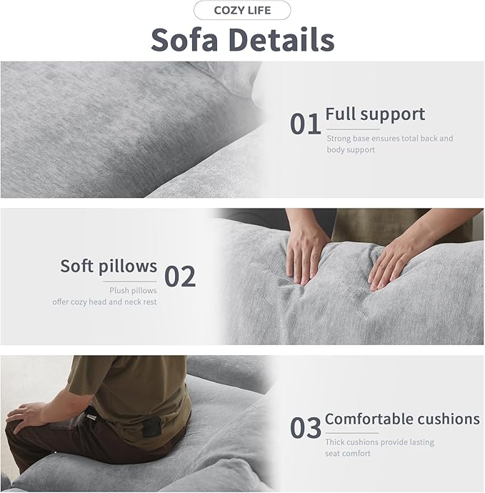 Cloud Couch Modular Sectional Sofa,134" L Shaped Couch, Oversized Convertible Wide Seater,4 Seater with Ottoman for Living Room Set, Covers Washable&Replaceable,Gray