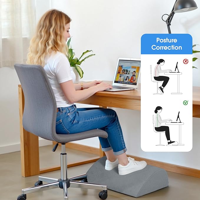 Foot Rest for Under Desk at Work - Non-Slip Foot Stool with 3 Adjustable Heights, Ergonomic Under Desk Footrest with Washable Cover for Desk, Home, Office, Car (Light Grey)