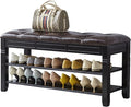 LEILISI Shoe Bench, Storage Rack Organizer with Cushion 2 Tier Lift Top Shoe Rack for Entryway Living Room Bedroom Hallway Wooden Furniture (Black, 39.4'')
