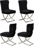WUTUTUEE Luxury Velvet Dining Chairs, Tufted Upholstered Armless Accent Chairs with Silver Metal X-Legs, Modern Glam Dining Room Chair Set of 4, Black