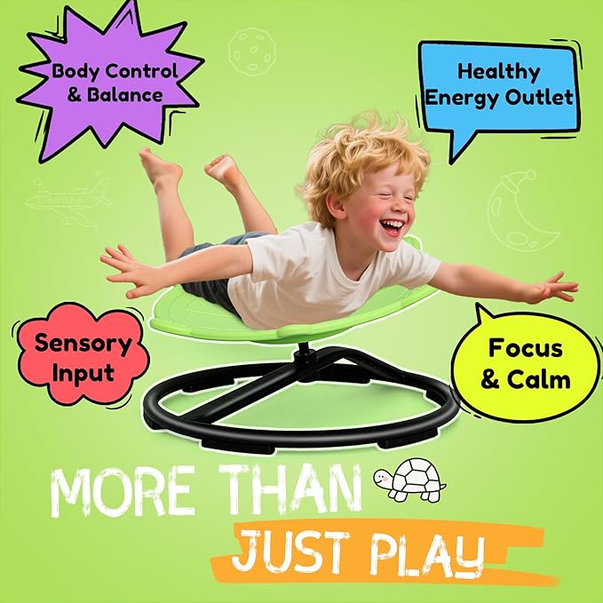 Turtle Spinning Chair for Autistic Kids – Sensory Spinning Toy, Spin Chair for Kids Autism, Sensory Swivel Seat for Balance, Coordination, Focus & ADHD Support, Autism Sensory Products (Green)