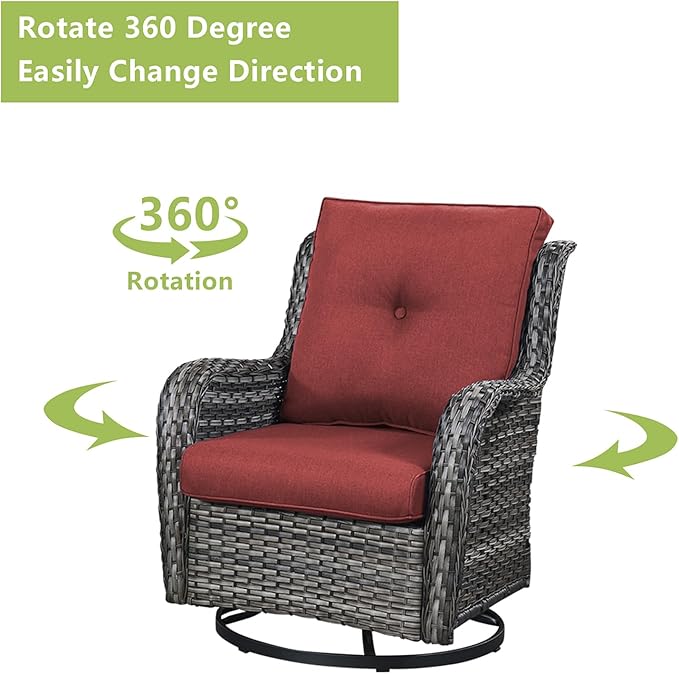 Rilyson Wicker Patio Furniture Set - 7 Piece Rattan Outdoor Sectional Conversation Sets with 2 Rocking Swivel Chairs,2 Ottomans,2 Sofa and 1 Coffee Table for Porch Deck Garden(Mixed Grey/Red)