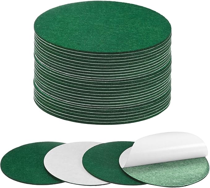 30-Pack Lamp Base Felt, 5 Inch Dia. 2mm Thick Self Adhesive Round Fabric Felt Pads for Lamp/Furniture/DIY, Non-Slip Fiber Backed Patch Circles with Adhesive Backing [Green]