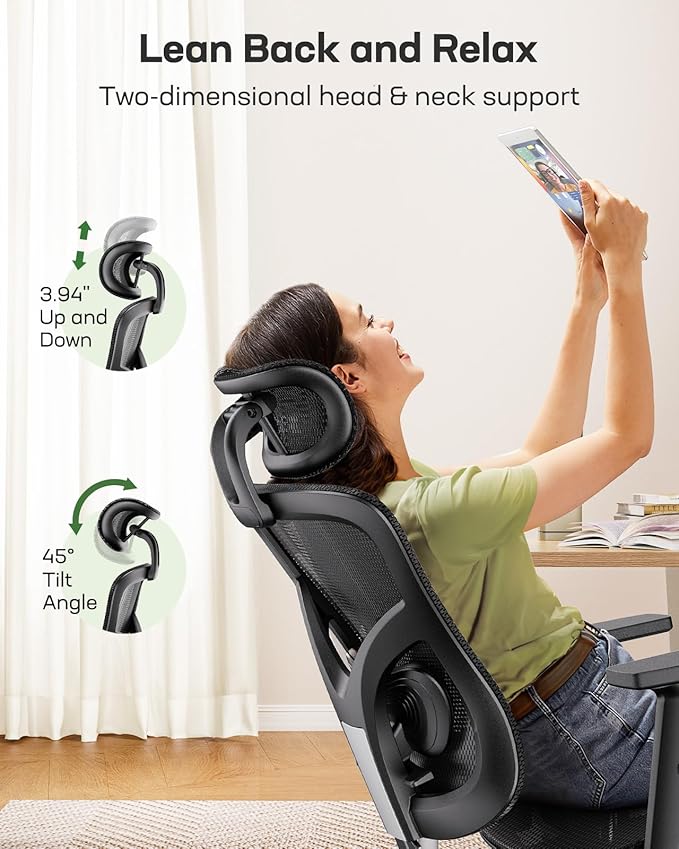 Marsail Ergonomic Mesh Office Chair,Ergonomic Desk Chair with 2D Headrest,Adjustable Lumbar Support & Up and Down Armrest