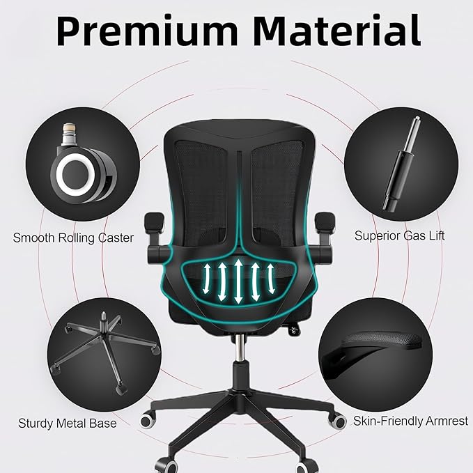 Ergonomic Office Chair - 400LB Comfy Desk Chairs with Lumbar Back Support, Mesh Computer Chairs with Wheels and Arms for Home Office, Study (Black-Without Headrest)