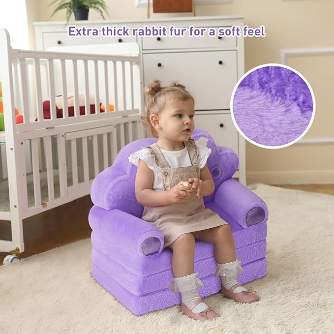 MOONBEEKI Toddler Chair Comfy，Foldable Princess Couch for Girl, Toddler Recliners for Kids Over 18 Months, Kids Furniture for Bedroom and Playroom, Purple
