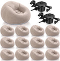 Realspring 12 Pcs Inflatable Bean Bag Chairs for Adults with Electric Air Pump, Blow up Couch Folding Portable Inflatable Couch Lazy Sofa for Outdoor Movie Nights Camping Room (Coffee)