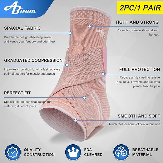 ABIRAM Ankle Brace for Women & Men, Ankle Compression Sleeve with Wrap, Foot Support Sleeve, Ankle Support for Sprained Ankle, Plantar Fasciitis Relief Socks, Achilles Tendonitis, Sports, L