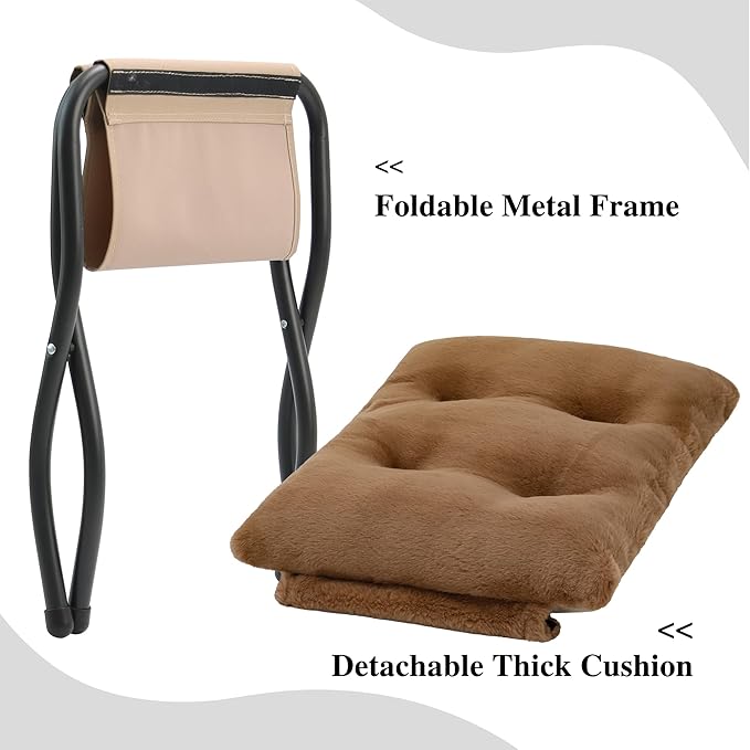 Mordchil HF 15"(H) Folding Ottoman, Set of 2, Foldable Footrest Stool, Small Foot Stool for Couch, Collapsible Foot Rest Ottoman for Sofa, Accent Padded Ottomans for Living Room, Bedroom, Brown