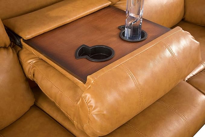 AYCP Bonded Leather Living Room Furniture Set Reclining Sofa Set Loveseat Furniture Sets in Living Room Sofa Recliners (3 Pieces, Ginger)