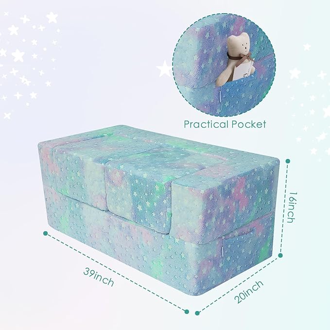 MeMoreCool Kids Sofa Couch, Glow in Dark Couch Sofa, Modular Convertible Kids Furniture