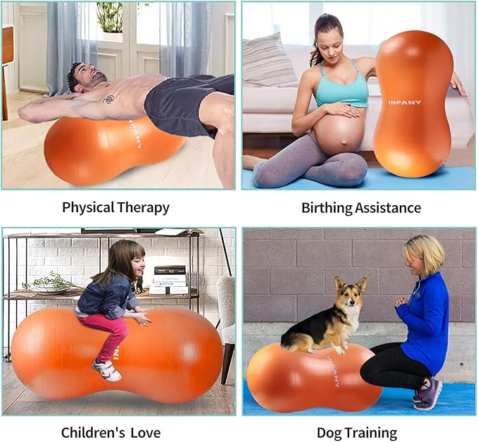 INPANY Peanut Ball - Anti Burst Exercise Ball for Labor Birthing, Physical Therapy for Kids, Core Strength, Flexible Seating, Home & Gym Fintness, Sensory Chair Wiggle Seat for Boys and Girls