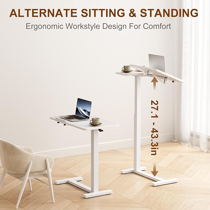 Solid Wood Overbed Bedside Table with Wheels, Tilting Adjustable Hospital Bed Table Over The Bed, Medical Mobile Laptop Stand, Rolling Standing Desk for Hospital and Home Use（White）