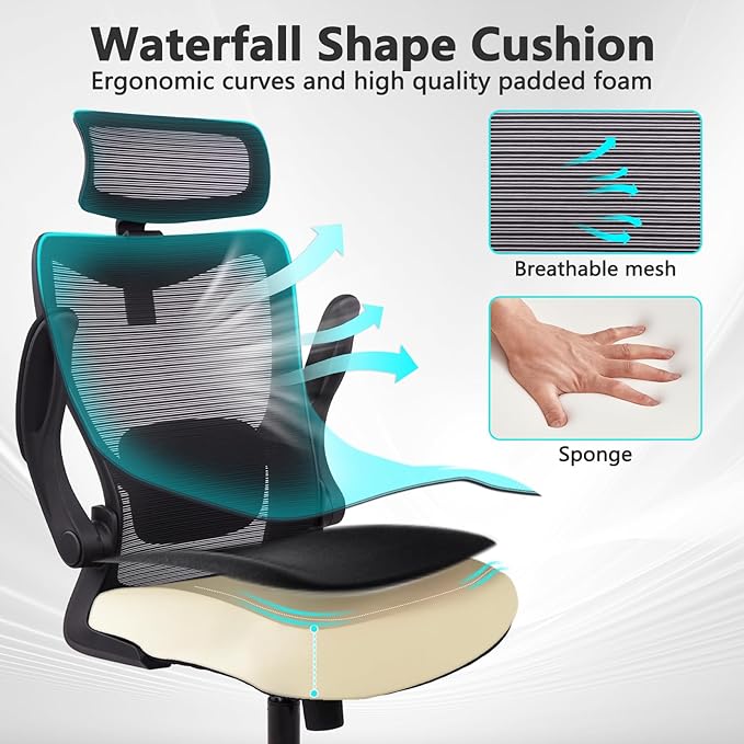 CLATINA Heavy Duty Ergonomic Mesh Office Chair 400LBS, Big and Tall Desk Chair with Adjustable Lumbar Support & Headrest, Flip Up Padded Arms, Swivel Computer Chair for Home, Conference, Black, 2 PACK