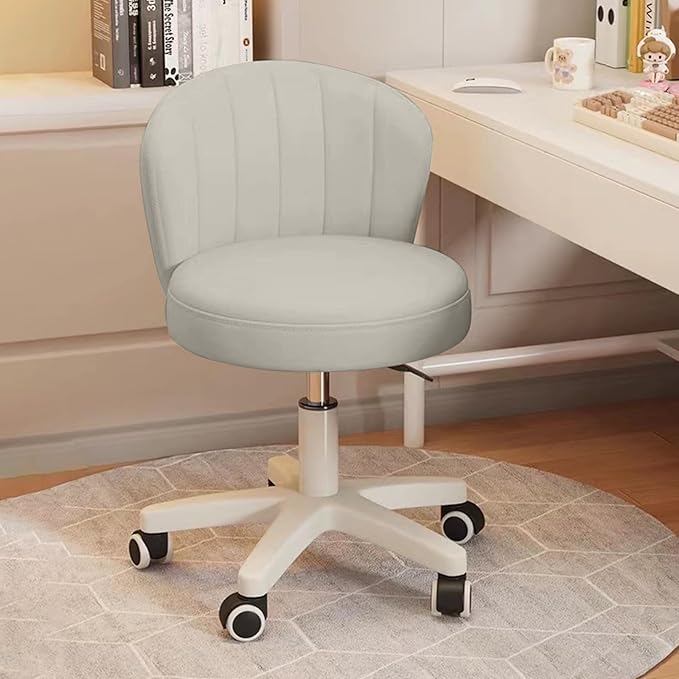 HDHNBA Small Desk Chair Round Rolling Chair with Back PU Leather Height Adjustable Swivel Vanity Work Computer Stool Chair for Home Office Bedroom, Set of 2