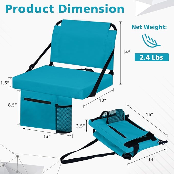 Stadium Seat for Bleachers with Back Support and Wide Padded Cushion Stadium Chair - Includes Shoulder Strap and Cup Holder