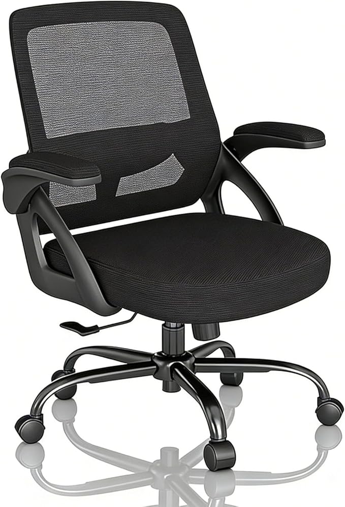 AnyGod Big and Tall Office Chair, Ergonomic Desk Chair Mesh Mid Back with Comfy Lumbar Support Swivel Task Executive Chairs with Wheels, Flip up Arms for Home, Office, Study