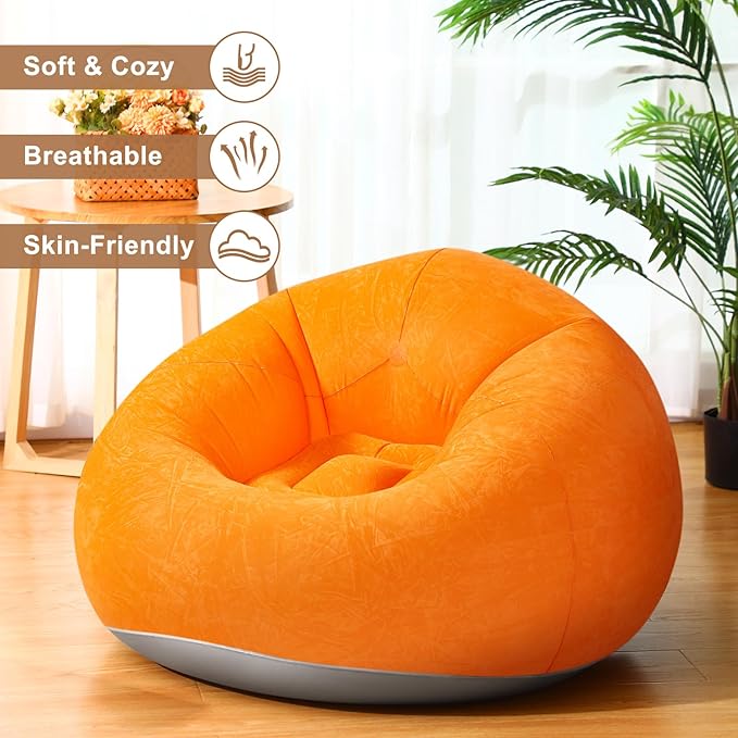 Realspring 6 Pcs Inflatable Bean Bag Chairs for Adults with Electric Air Pump, Blow up Couch Folding Portable Inflatable Couch Lazy Sofa for Outdoor Movie Nights Camping Room (Orange)