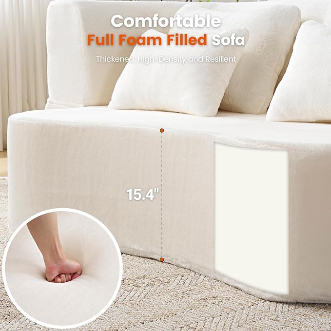 Orynveela Convertible Folding Sofa Bed, 78” Full Size Floor Sleeper Couch, Chenille Full Foam Curved Back Futon Loveseat for Living Room Bedroom, No Assembly (Beige White)