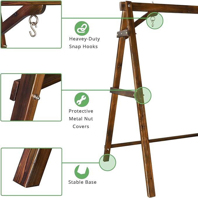 Outvita Porch Swing Stand, 67" Wooden Swing Frame with Extra Bottom Connection Board and Stable A Frame for Patio, Porch, Backyard 600lbs Capacity