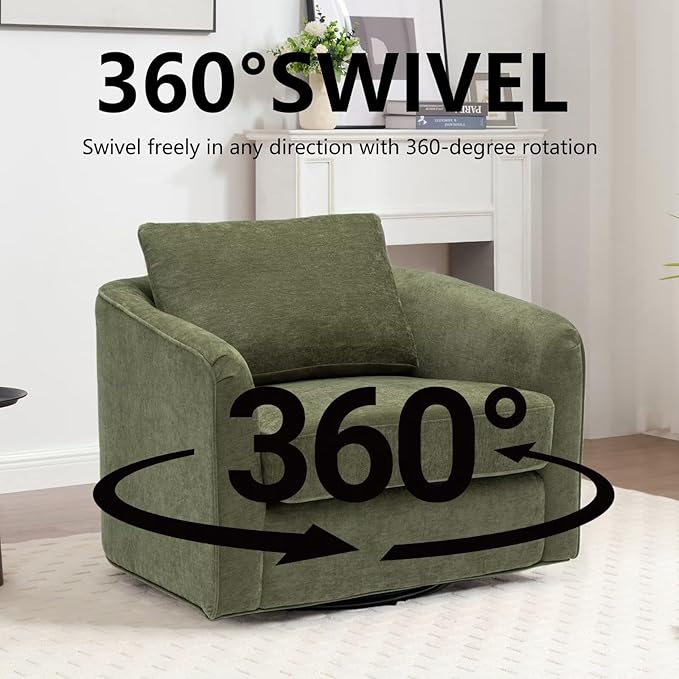 MINCETA Oversized Accent Chair for Living Room, 360° Swivel Barrel Chair with High Density Foam, Modern Glider Chair with Performance Fabric Upholstered Armchair for Apartment, Bedroom Green