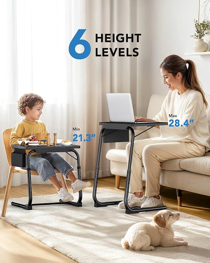 HUANUO TV Tray, Adjustable TV Dinner Tray, 20.5 x 15.4 inch Folding Tray Table with Storage Pocket, 6 Height Settings, 3 Angle Adjustments, Comfortable Tray Tables for Bed & Sofa, HNTT04B | Storage Pocket, 6 Height Settings, 3 Angle Adjustments, Bed & ...