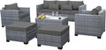 Lviden 6 Pieces Wicker Patio Furniture Sets Outdoor Conversation Set HDPE Rattan Sectional Sofa Couch with Storage Table and Grey Cushions